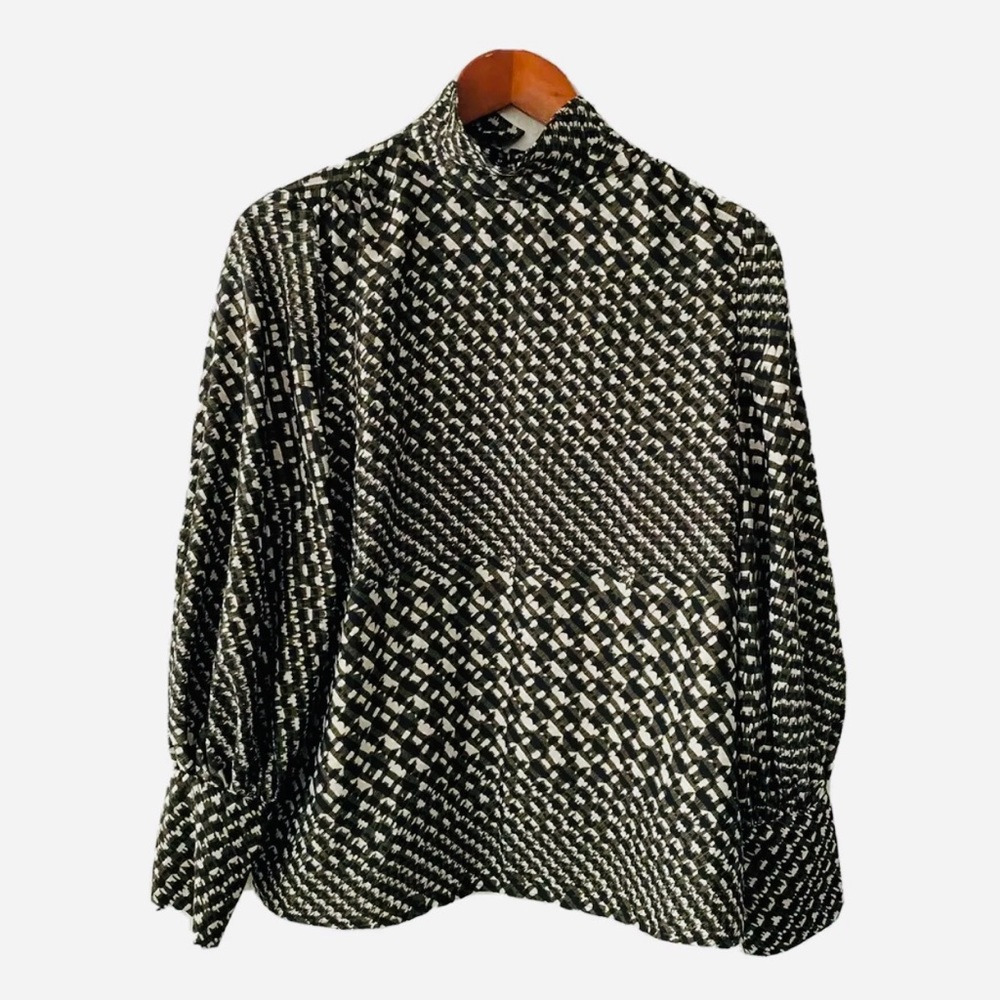 Who What Wear Top Womens Small Black Green Houndstooth Business Casual Office - Picture 13 of 13